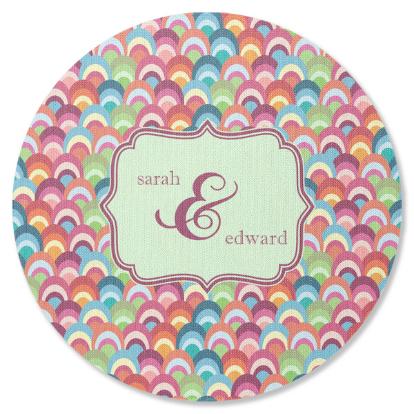 Custom Retro Fishscales Round Rubber Backed Coaster (Personalized)