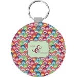 Retro Fishscales Round Plastic Keychain (Personalized)