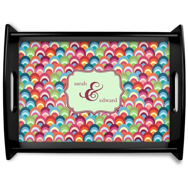 Custom Retro Fishscales Black Wooden Tray - Large (Personalized)