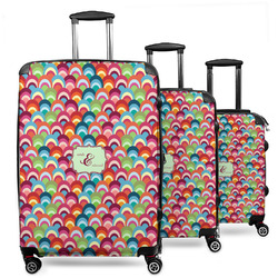 Retro Fishscales 3 Piece Luggage Set - 20" Carry On, 24" Medium Checked, 28" Large Checked (Personalized)