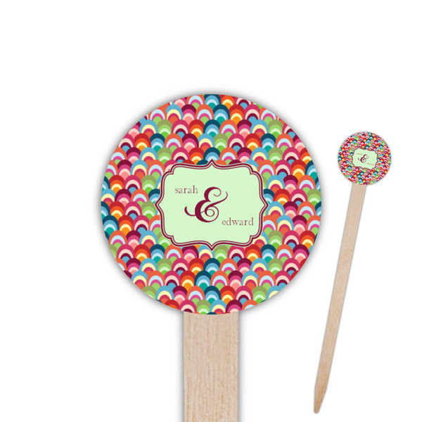 Custom Retro Fishscales 6" Round Wooden Food Picks - Double Sided (Personalized)
