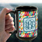 Retro Triangles 15oz. Black Mug - LIFESTYLE