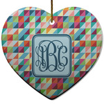 Retro Triangles Heart Ceramic Ornament w/ Monogram