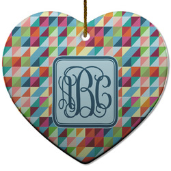 Retro Triangles Heart Ceramic Ornament w/ Monogram