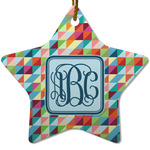 Retro Triangles Star Ceramic Ornament w/ Monogram