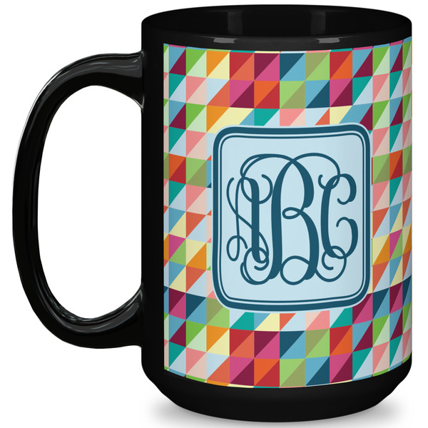 Custom Retro Triangles 15 Oz Coffee Mug - Black (Personalized)