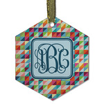 Retro Triangles Flat Glass Ornament - Hexagon w/ Monogram