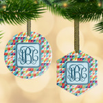 Retro Triangles Flat Glass Ornament w/ Monogram