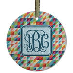 Retro Triangles Flat Glass Ornament - Round w/ Monogram