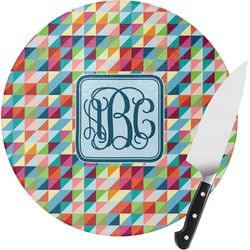 Retro Triangles Round Glass Cutting Board (Personalized)