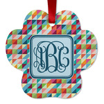 Retro Triangles Metal Paw Ornament - Double Sided w/ Monogram