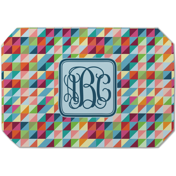 Custom Retro Triangles Dining Table Mat - Octagon (Single-Sided) w/ Monogram