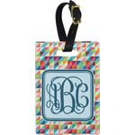 Retro Triangles Plastic Luggage Tag - Rectangular w/ Monogram