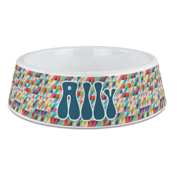 Custom Retro Triangles Plastic Dog Bowl - Large (Personalized)