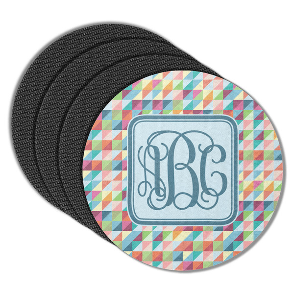 Custom Retro Triangles Round Rubber Backed Coasters - Set of 4 (Personalized)