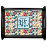 Retro Triangles Black Wooden Tray - Large (Personalized)