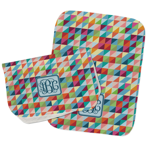 Custom Retro Triangles Burp Cloths - Fleece - Set of 2 w/ Monogram