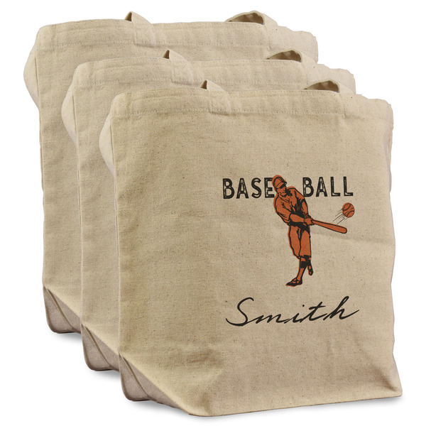 Custom Retro Baseball Reusable Cotton Grocery Bags - Set of 3 (Personalized)