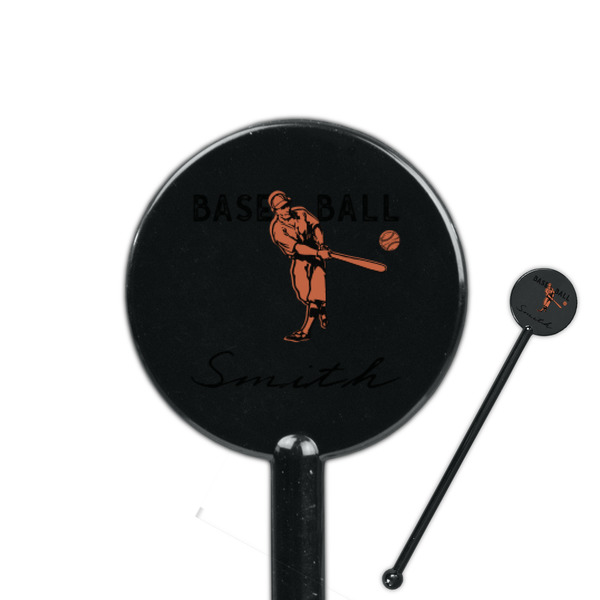 Custom Retro Baseball 5.5" Round Plastic Stir Sticks - Black - Double Sided (Personalized)