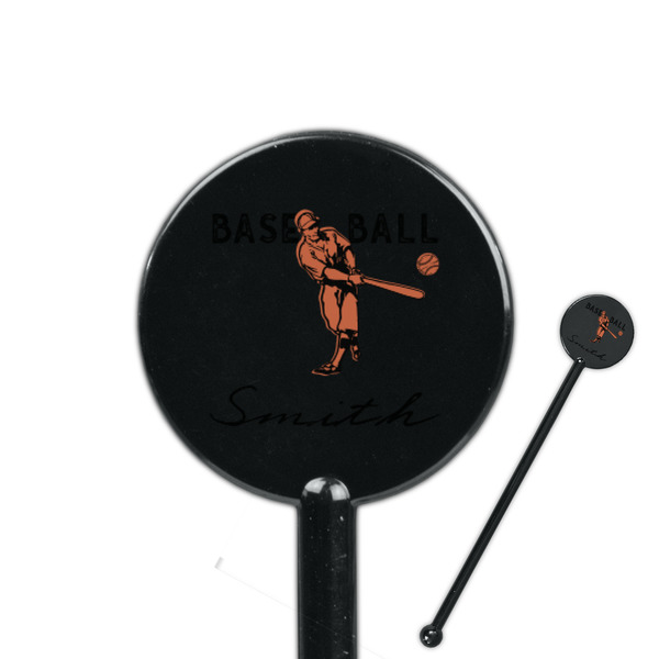 Custom Retro Baseball 5.5" Round Plastic Stir Sticks - Black - Single Sided (Personalized)