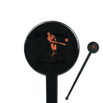 Retro Baseball 7" Round Plastic Stir Sticks - Black - Double Sided (Personalized)