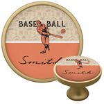 Retro Baseball Cabinet Knob - Gold (Personalized)