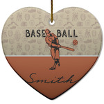 Retro Baseball Heart Ceramic Ornament w/ Name or Text