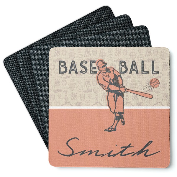 Custom Retro Baseball Square Rubber Backed Coasters - Set of 4 (Personalized)