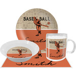 Retro Baseball Dinner Set - Single 4 Pc Setting w/ Name or Text