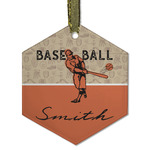 Retro Baseball Flat Glass Ornament - Hexagon w/ Name or Text