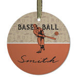 Retro Baseball Flat Glass Ornament - Round w/ Name or Text