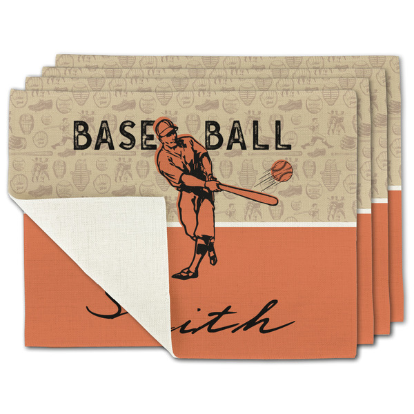 Custom Retro Baseball Single-Sided Linen Placemat - Set of 4 w/ Name or Text