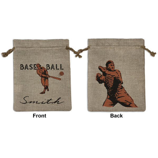 Custom Retro Baseball Medium Burlap Gift Bag - Front & Back (Personalized)