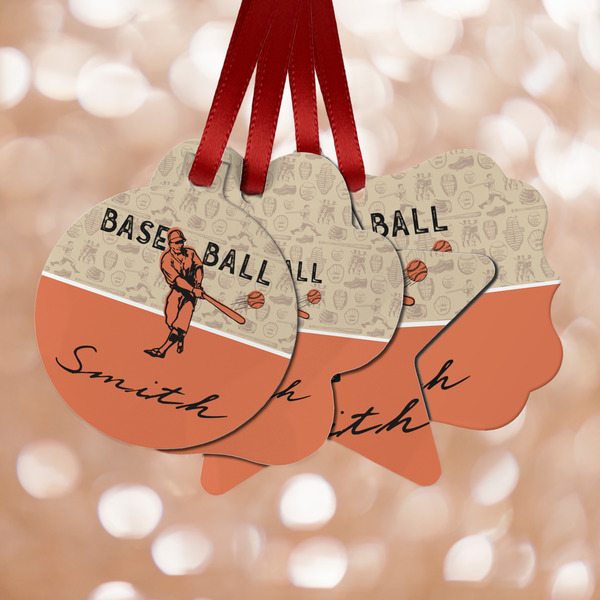 Custom Retro Baseball Metal Ornaments - Double Sided w/ Name or Text