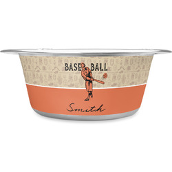 Retro Baseball Stainless Steel Dog Bowl - Large (Personalized)