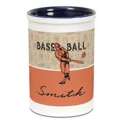 Retro Baseball Ceramic Pencil Holders - Blue