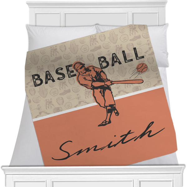Custom Retro Baseball Minky Blanket - Twin / Full - 80"x60" - Single Sided w/ Name or Text