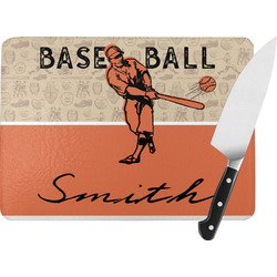 Retro Baseball Rectangular Glass Cutting Board - Large - 15.25"x11.25" w/ Name or Text