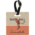 Retro Baseball Plastic Luggage Tag - Square w/ Name or Text