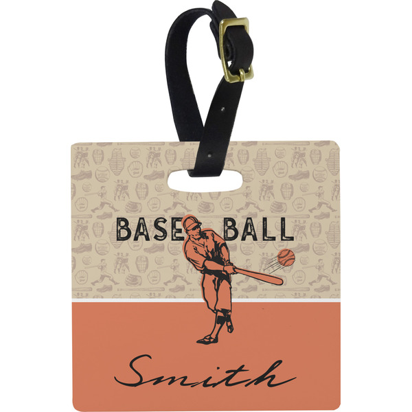 Custom Retro Baseball Plastic Luggage Tag - Square w/ Name or Text