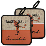 Retro Baseball Pot Holders - Set of 2 w/ Name or Text