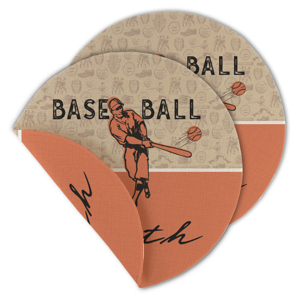 Custom Retro Baseball Round Linen Placemat - Double Sided (Personalized)