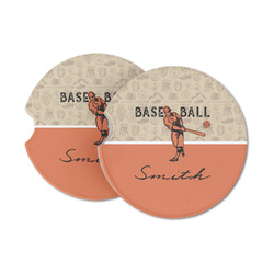 Retro Baseball Sandstone Car Coasters - Set of 2 (Personalized)