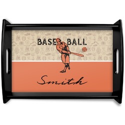 Retro Baseball Black Wooden Tray - Small (Personalized)