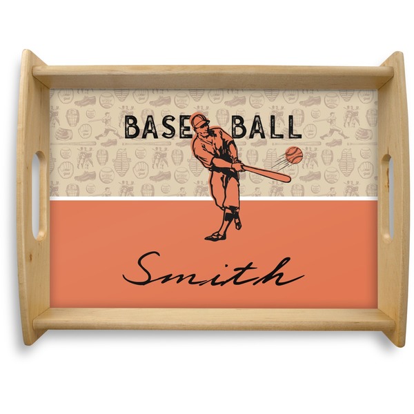 Custom Retro Baseball Natural Wooden Tray - Large (Personalized)