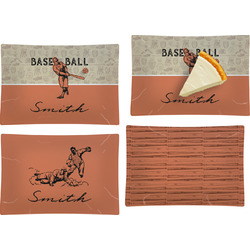 Retro Baseball Set of 4 Glass Rectangular Appetizer / Dessert Plate w/ Name or Text