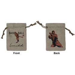 Retro Baseball Small Burlap Gift Bag - Front & Back (Personalized)