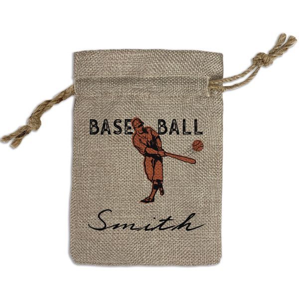 Custom Retro Baseball Small Burlap Gift Bag - Front (Personalized)