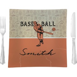 Retro Baseball Glass Square Lunch / Dinner Plate 9.5" (Personalized)