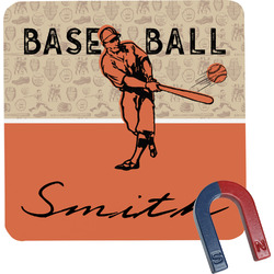 Retro Baseball Square Fridge Magnet w/ Name or Text